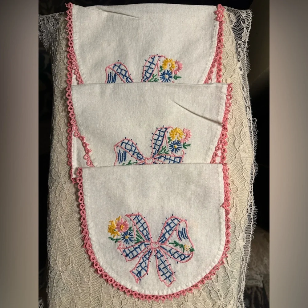 Vintage Doilies - light staining 12 inches x 7 & 11 inches x 7